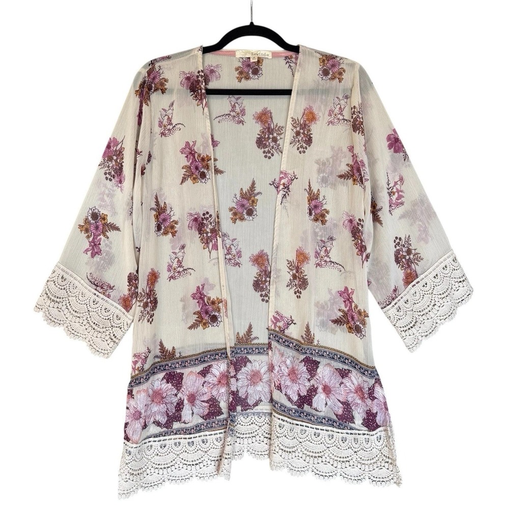 Rewind Kimono Cardigan Floral Crochet Cover Small Women's Cottagecore Boho Fairy